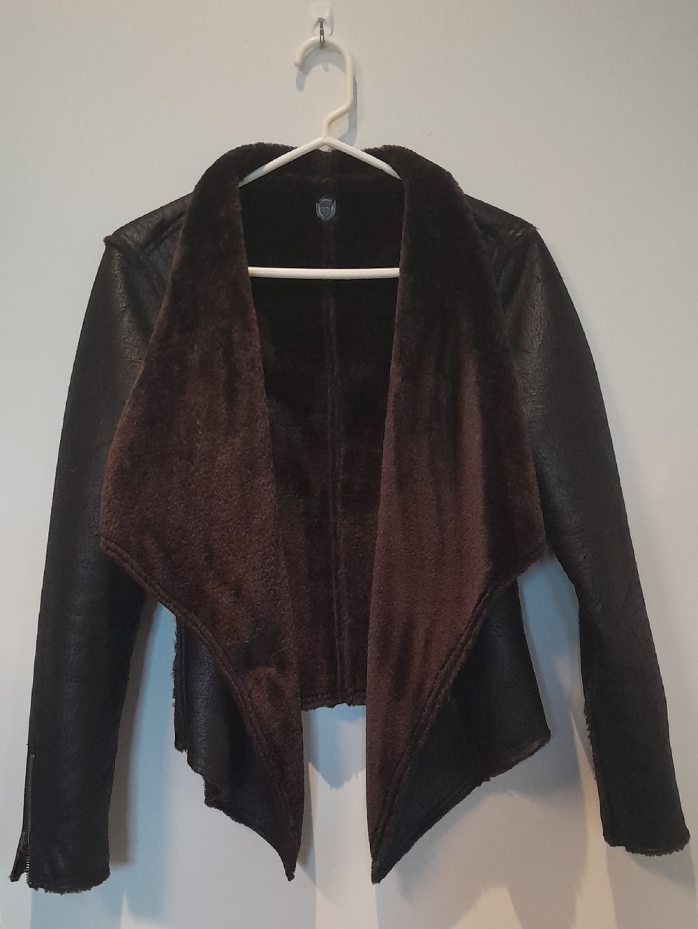 Sanctuary Brown Faux-Shearling Draped Leather Jacket